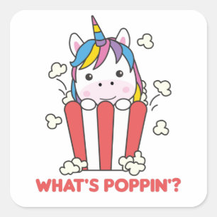 Sticker Carré Unicorn Popcorn Whats Poppin Funny