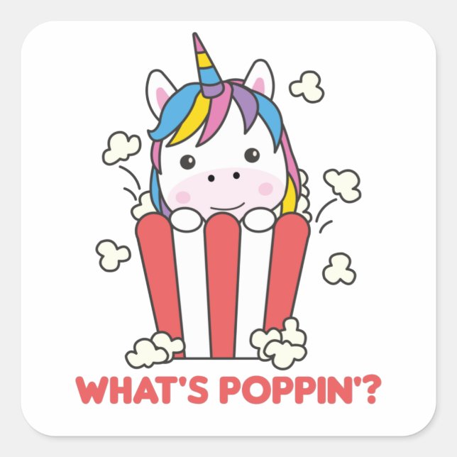 Sticker Carré Unicorn Popcorn Whats Poppin Funny (Devant)