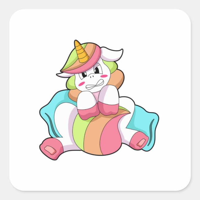 Sticker Carré Unicorn shy with Pillow (Devant)