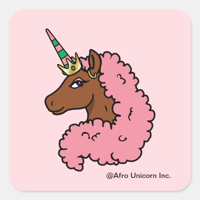 Sticker Carré Unicorne Afro Rose clair (Devant)