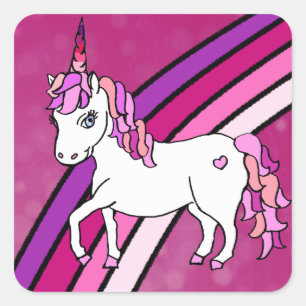 Sticker Carré Unicorne arc-en-ciel