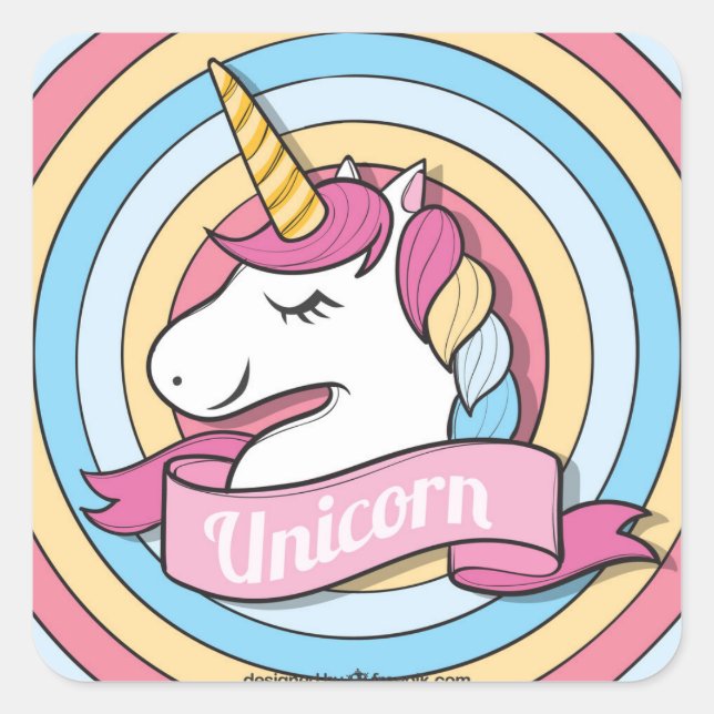 Sticker Carré Unicorne arc-en-ciel (Devant)