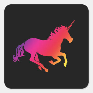 Sticker Carré Unicorne arc-en-ciel avec Arrière - plan noir