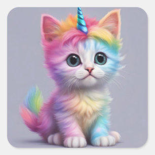 Sticker Carré Unicorne arc-en-ciel Kitten