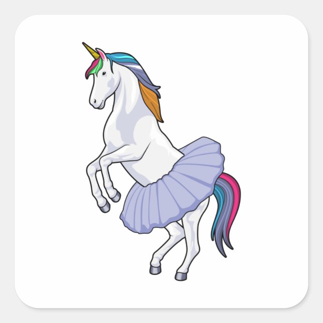 Sticker Carré Unicorne au Ballet avec jupe (Devant)