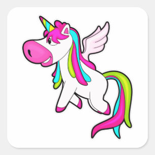 Sticker Carré Unicorne avec ailes