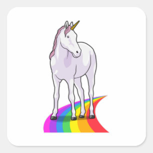 Sticker Carré Unicorne avec arc-en-ciel