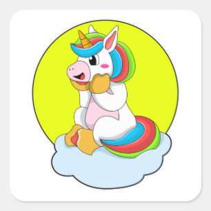Sticker Carré Unicorne avec Cloud et Soleil