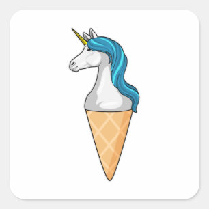 Sticker Carré Unicorne avec crème glacée gaufre