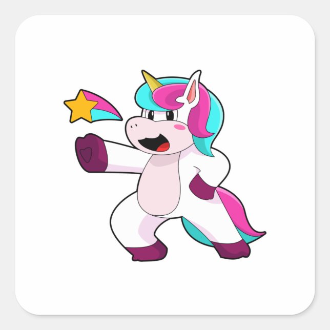 Sticker Carré Unicorne avec étoile (Devant)