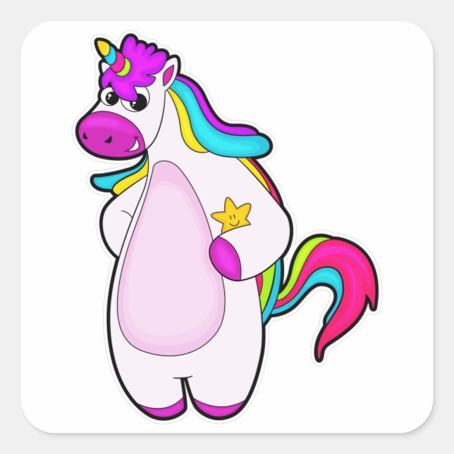 Sticker Carré Unicorne avec étoile (Devant)