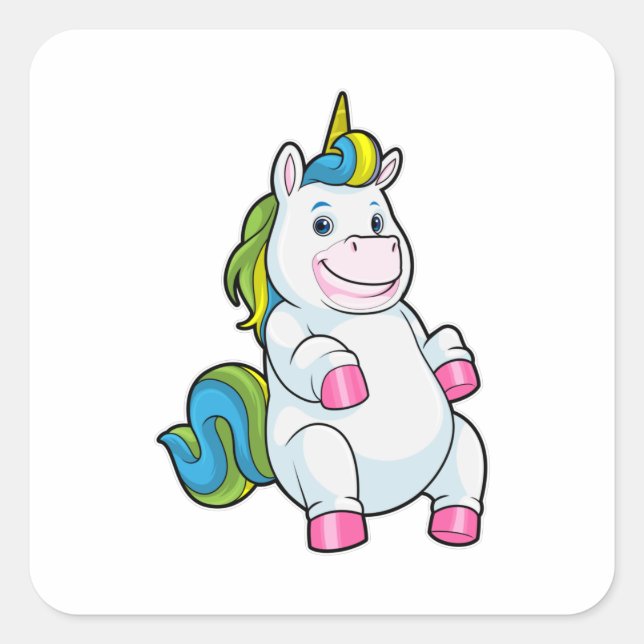 Sticker Carré Unicorne avec gros ventre (Devant)