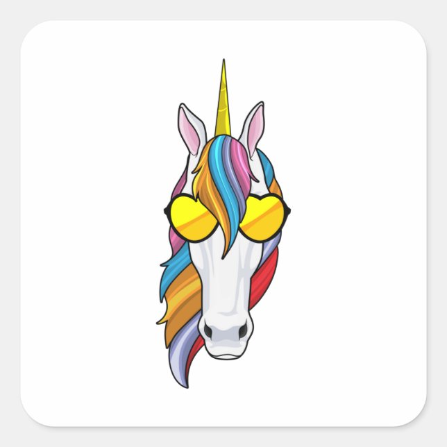 Sticker Carré Unicorne avec lunettes de soleil (Devant)