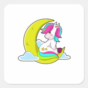 Sticker Carré Unicorne avec nuages et lune