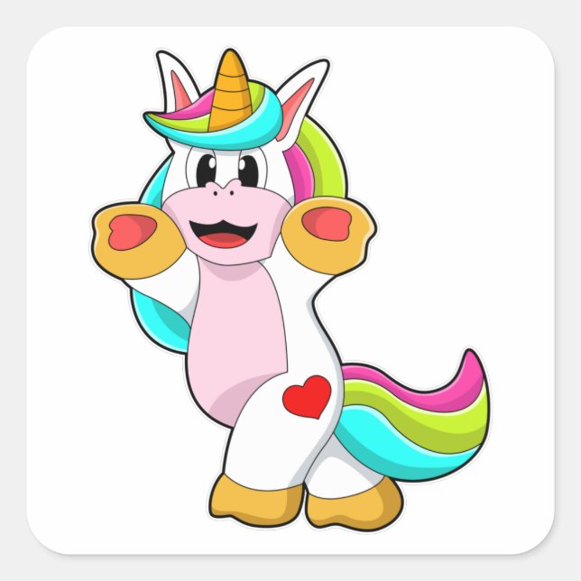 Sticker Carré Unicorne avec tatouage cardiaque (Devant)