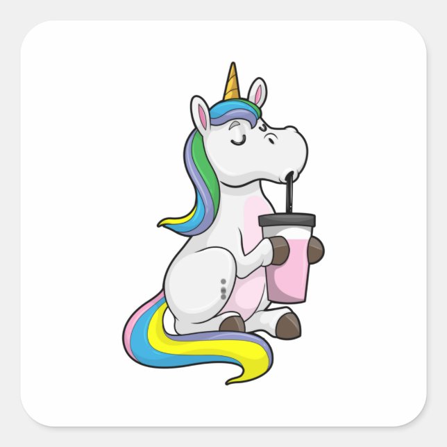 Sticker Carré Unicorne avec thé bulle (Devant)