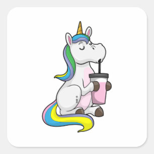 Sticker Carré Unicorne avec thé bulle