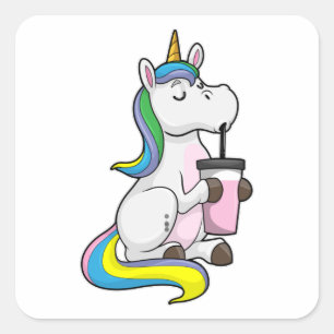 Sticker Carré Unicorne avec thé bulle