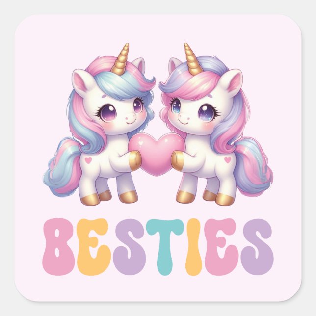 Sticker Carré Unicorne Besties Meilleurs Amis Pour Toujours (Devant)