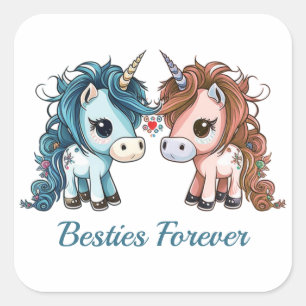Sticker Carré Unicorne Besties pour toujours