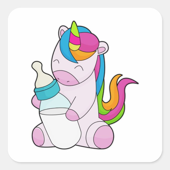 Sticker Carré Unicorne Bouteille de lait (Devant)