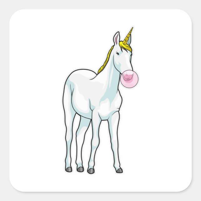 Sticker Carré Unicorne Bubble gomme (Devant)