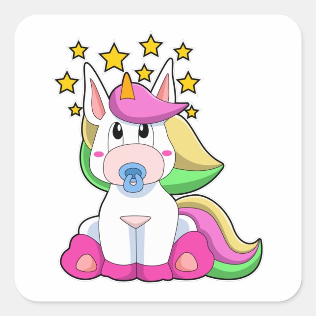 Sticker Carré Unicorne comme bébé avec Pacificateur (Devant)