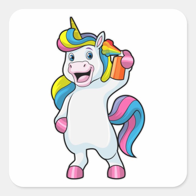 Sticker Carré Unicorne comme coiffeur avec aérosol (Devant)