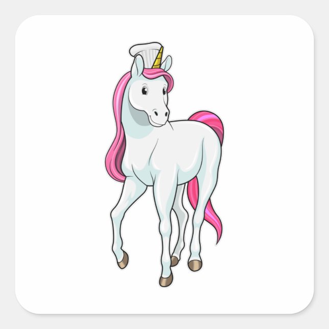 Sticker Carré Unicorne comme Cuisinière avec casquette chef (Devant)
