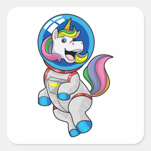Sticker Carré Unicorne en tant qu'astronaute dans l'espace (Devant)
