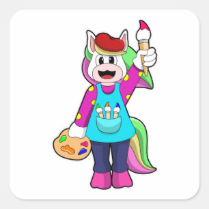 Sticker Carré Unicorne en tant que peintre