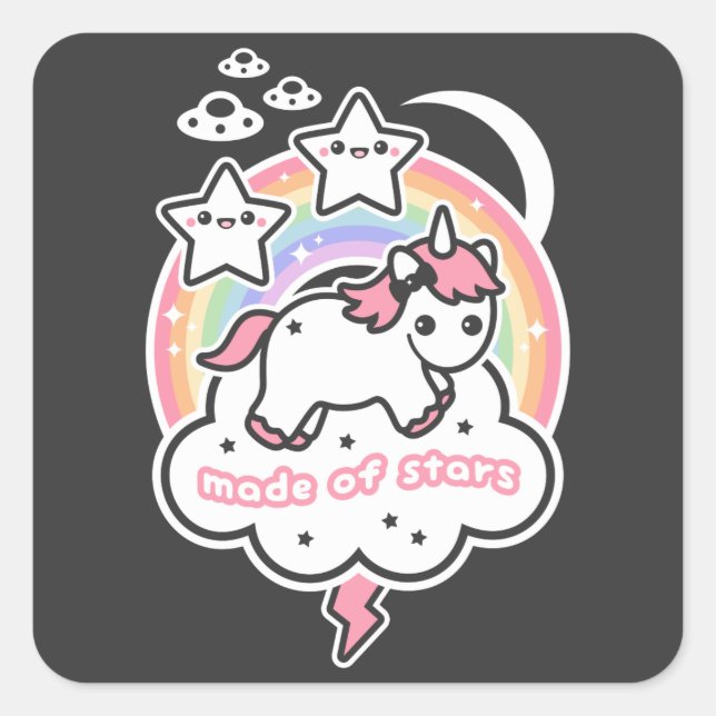 Sticker Carré Unicorne faite d'étoiles (Devant)