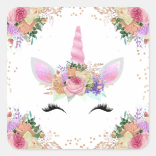 Sticker Carré Unicorne florale brillante
