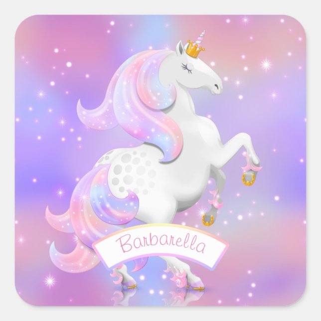 Sticker Carré Unicorne magique Princesse Anniversaire ou nouveau (Devant)