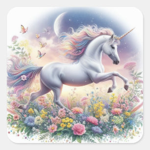 Sticker Carré Unicorne mignonne et colorée
