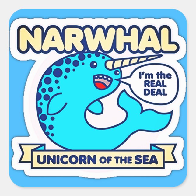 Sticker Carré Unicorne Narwhal De La Mer (Devant)