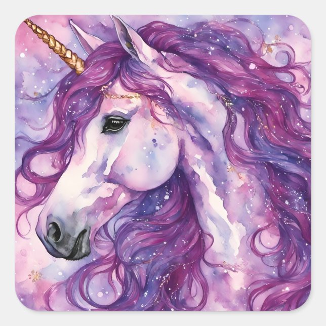 Sticker Carré Unicorne Purple Mane (Devant)