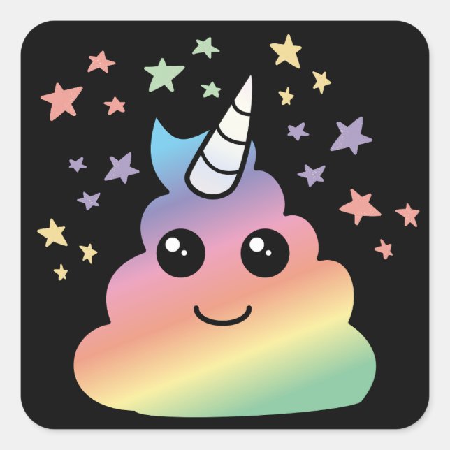 Sticker Carré Unicorne Rainbow Poop Emoji Kawaii (Devant)