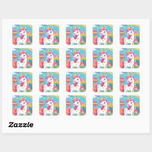 Sticker Carré Unicorne rose vif