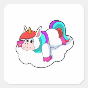 Sticker Carré Unicorne sur les nuages