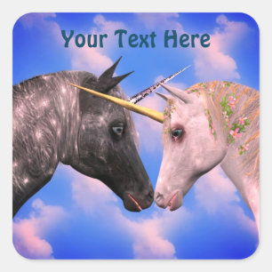 Sticker Carré Unicornes de baiser personnalisées