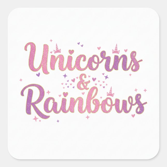 Sticker Carré Unicorns & Rainbows (Devant)
