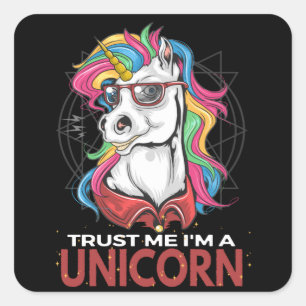 Sticker Carré Unicorns Unicorns Unicorn Lunettes de soleil Rainb
