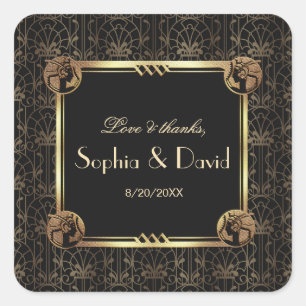 Sticker Carré Unique Gold Black Great Gatsby Art Déco Mariage