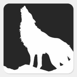 Sticker Carré Unique Noir & Blanc Pop Art Wolf Silhouette