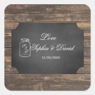 Sticker Carré Unique Rustic Mason Jar Chalkboard Mariage
