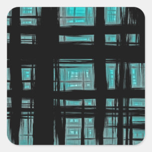 Sticker Carré Unique Style Abstrait Noir Turquoise Plaid