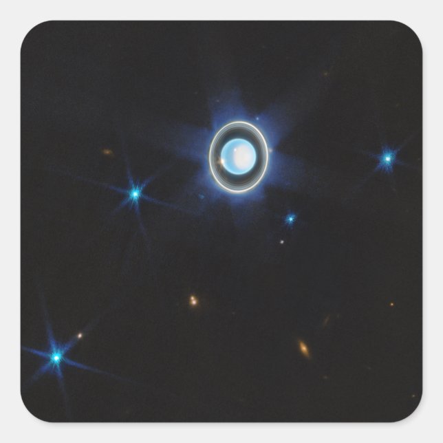 Sticker Carré Uranus planétaire avec anneaux et lunes Image JWST (Devant)