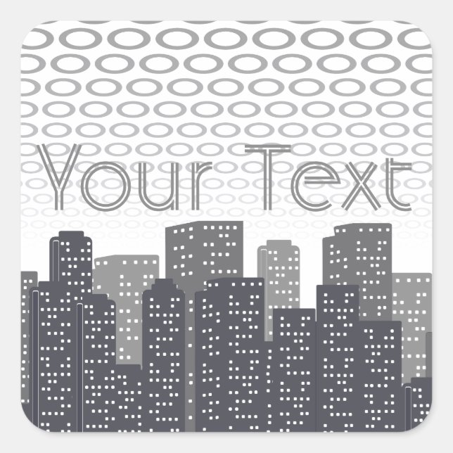 Sticker Carré Urban Cityscape Shades of Grey Custom Text (Devant)