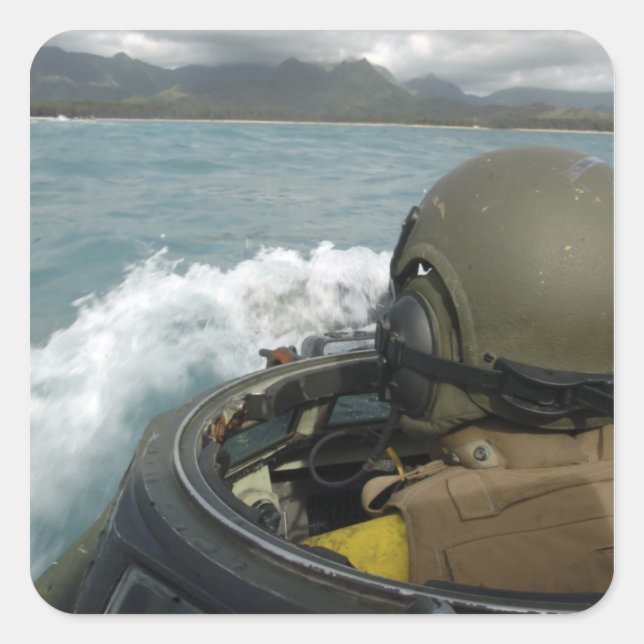 Sticker Carré US Marine conduit un véhicule d'assaut amphibie (Devant)